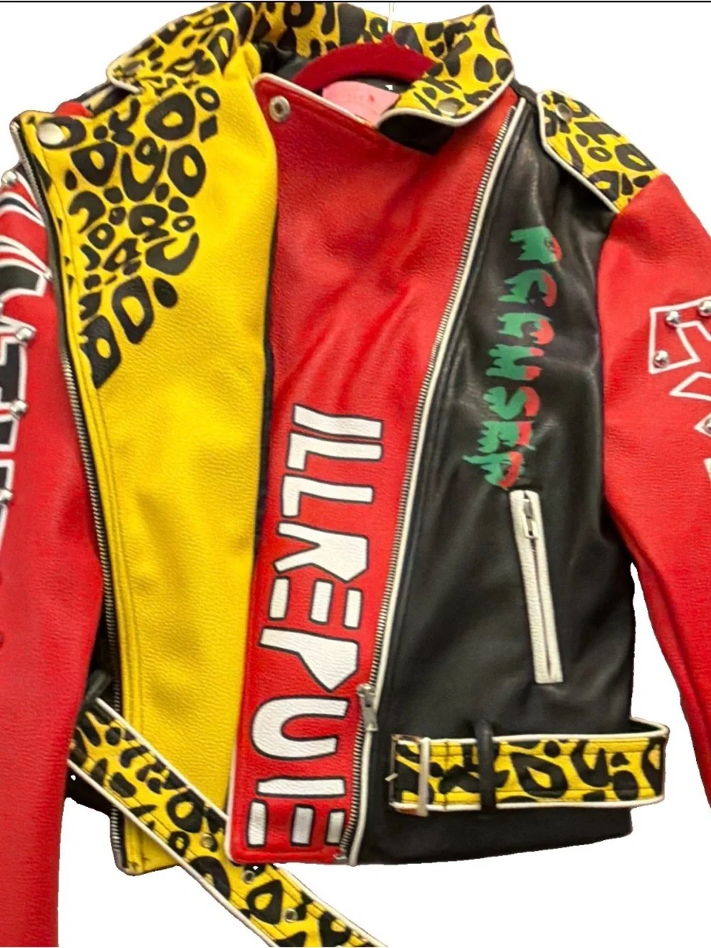 Azalea Wang Tiger Studded Moto Jacket Leopard Graphic Punk M